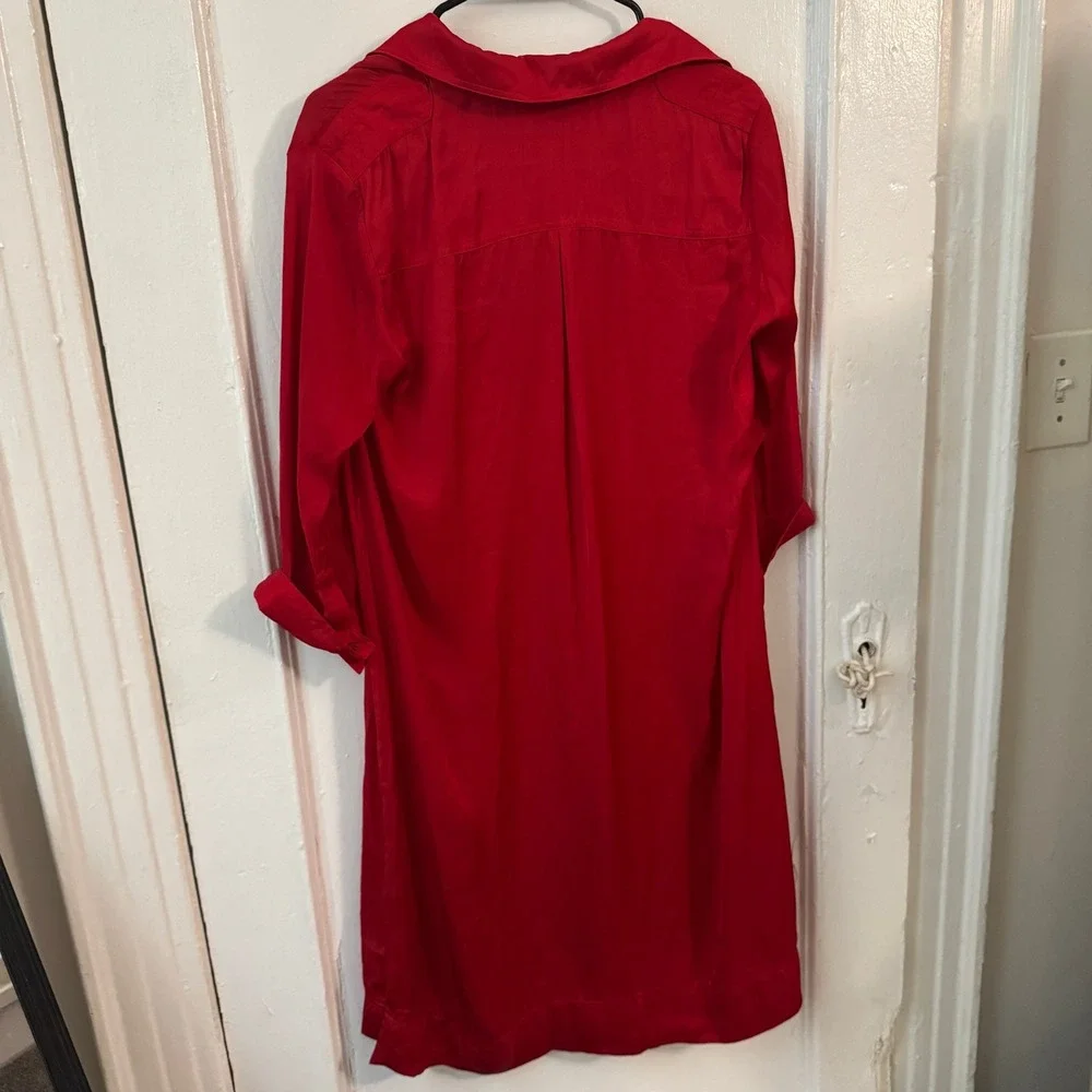 Zadig‎ & Voltaire Red Silk Button Front Shirt Dress Long Sleeve Mini Dress